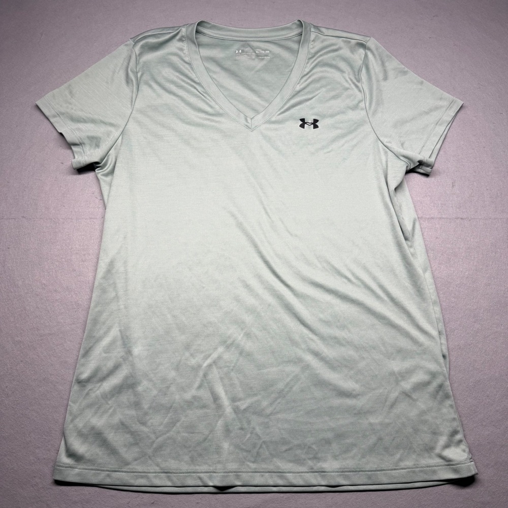 Under Armour Shirt Womens XL Green HeatGear V-Neck Loose Fit Short Sleeve Tee